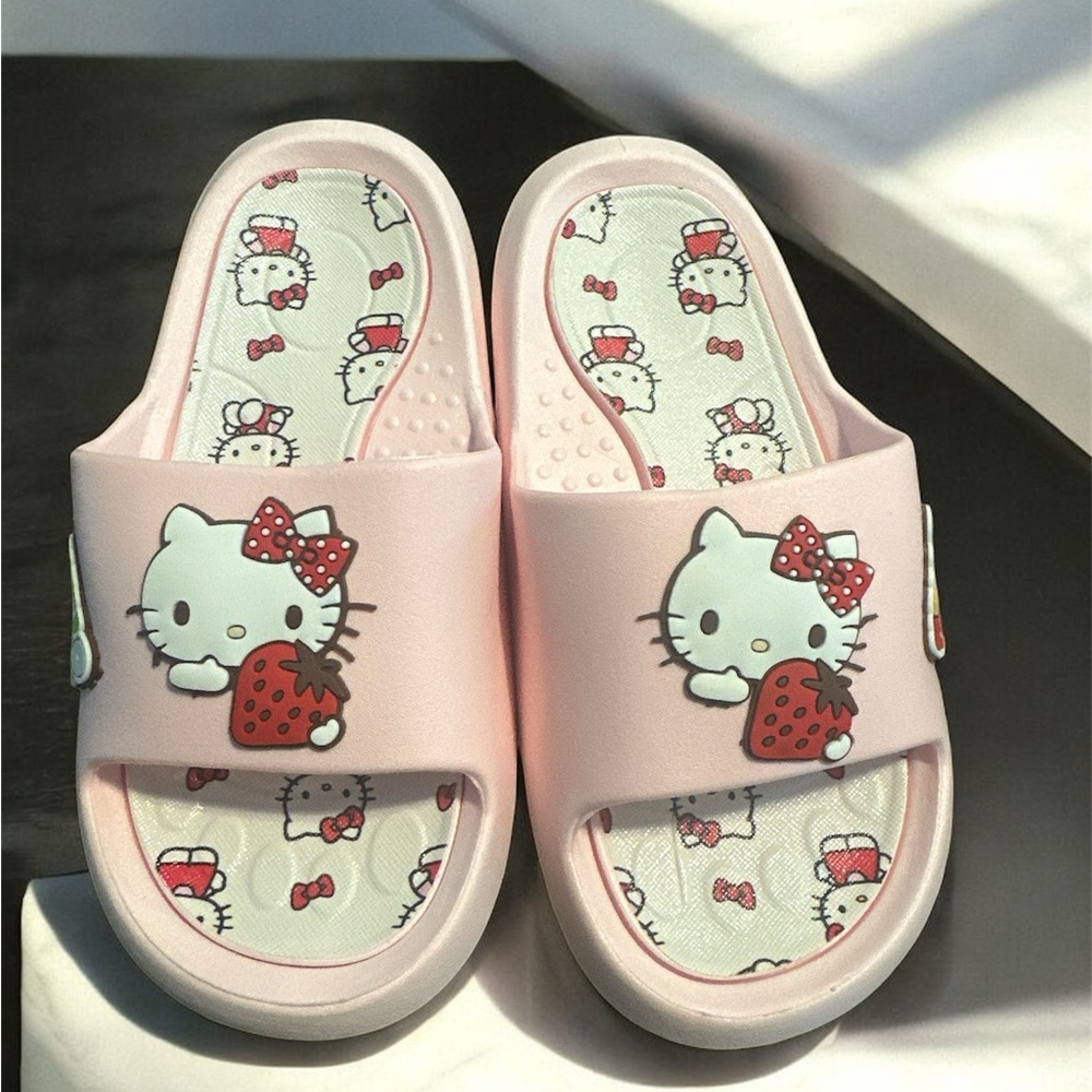 Kitty Strawberry Pink Kids Slippers